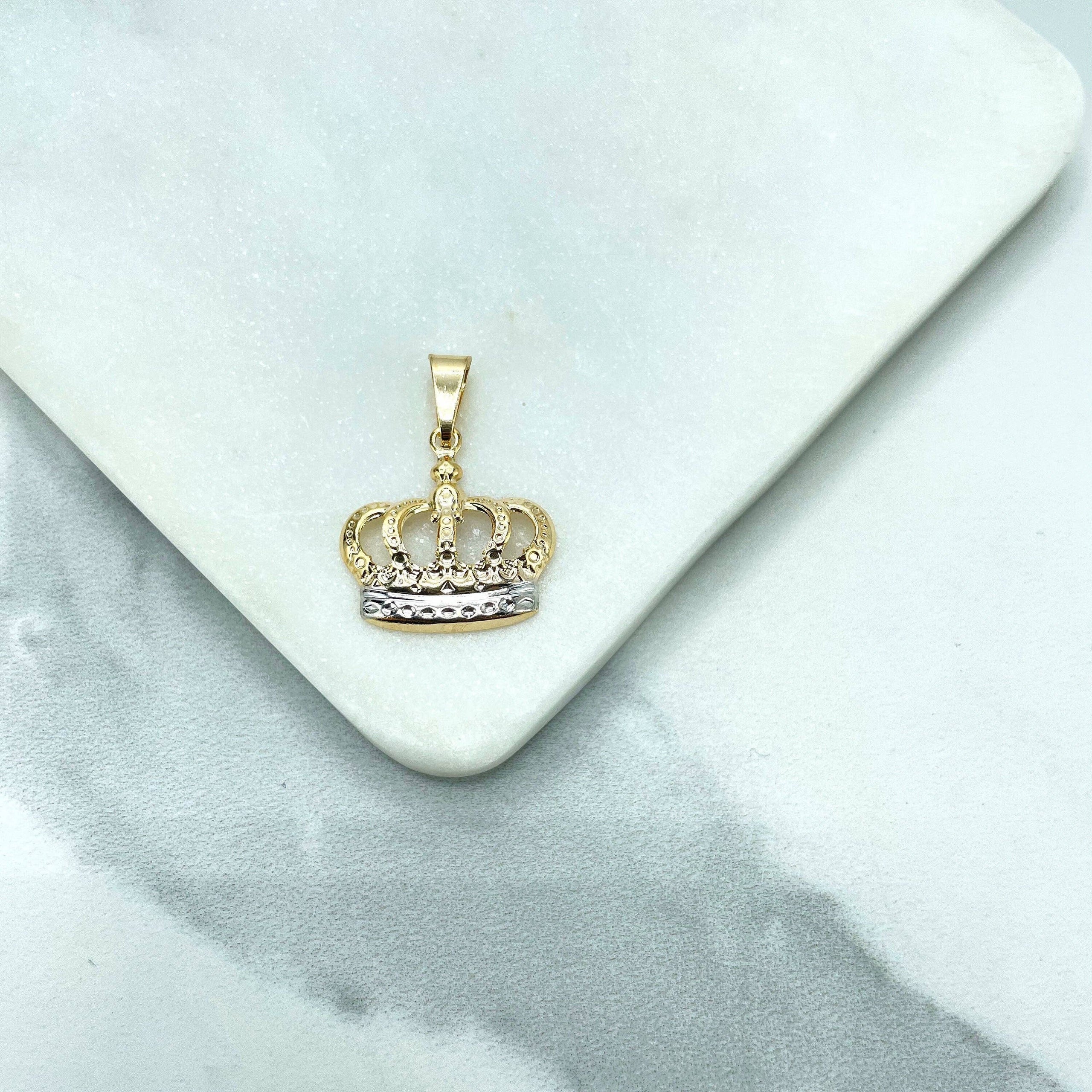 DIJU Jewelry 18k Gold Filled Two Tone Texturized Cutout Vintage Crown Charm Pendant Queen Princess King Crown Wholesale Jewelry Making Supplies Baglady Boutique